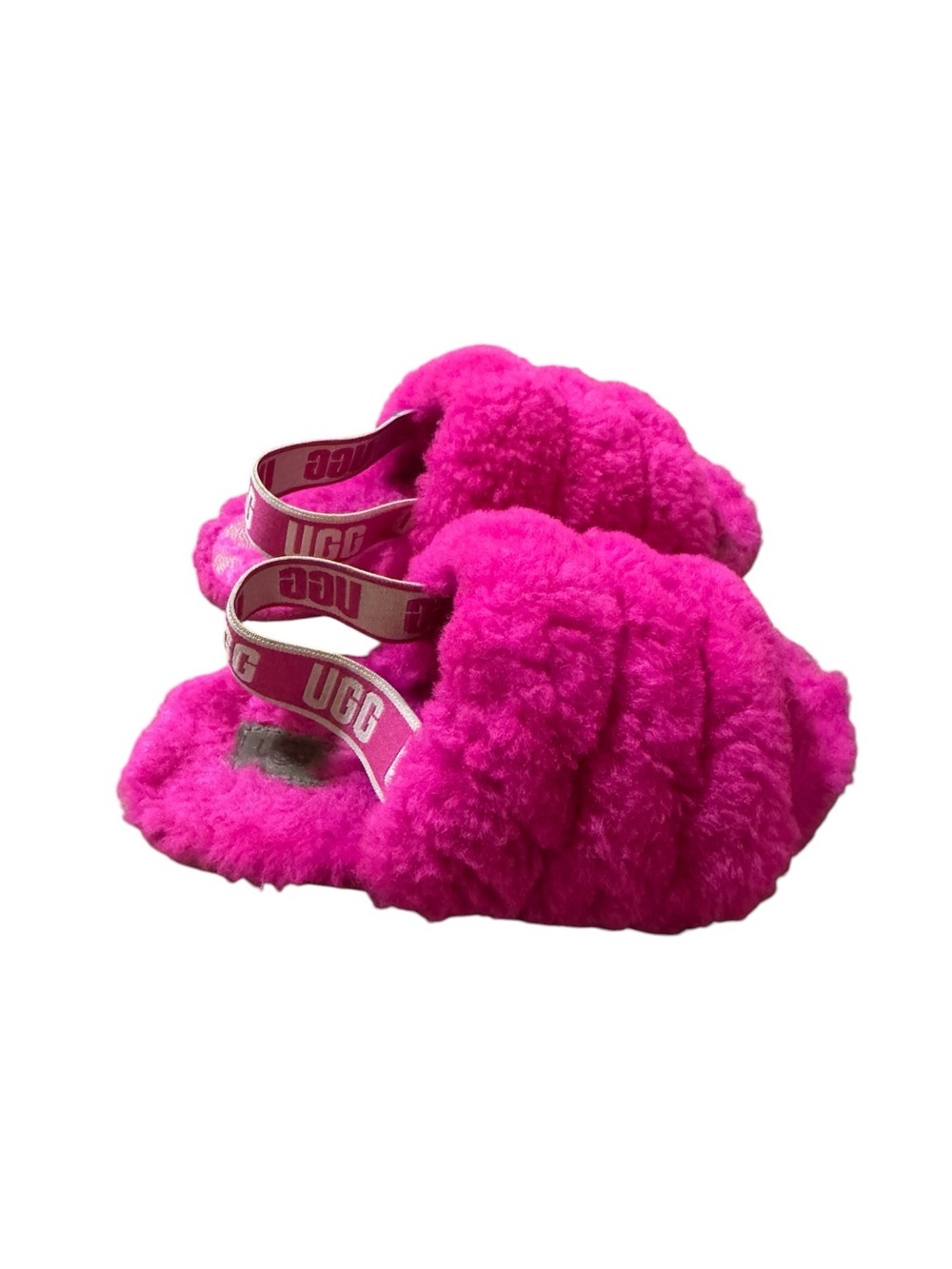 UGG Kids Hot Pink Fuzzy Slides with Branded Strap